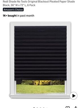 Black Pleated Blackout Paper Shade - No Tools Installation